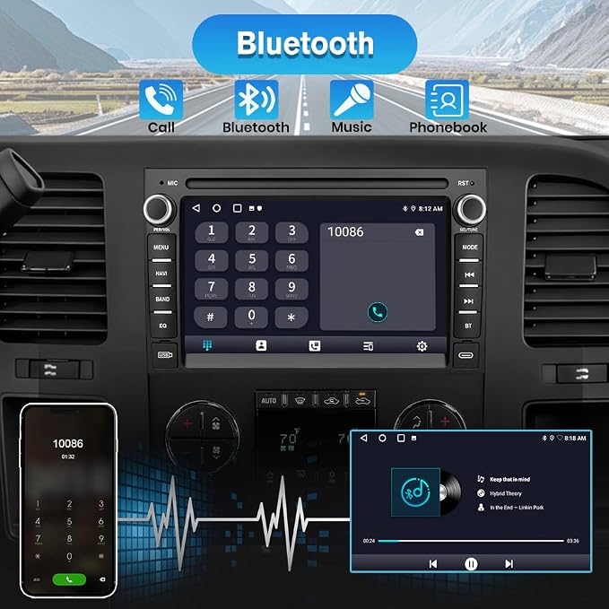 AWESAFE Android Car Stereo for Chevy Silverado GMC Sierra Yukon 2007-2013, Touch Screen Silverado 1500 Radio Replacement with GPS Navigation CarPlay Android Auto Multimedia Video Player - 2GB+64GB