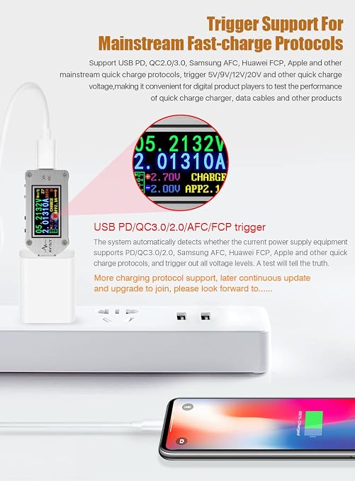 TC66C USB Meter 30V 5A Type-C Voltage Current Power Meter, PD Trigger, Charger Power Bank Tester, Color Digital LCD Display USB Tester AVHzY