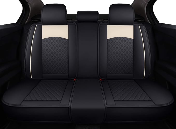 Aierxuan Leather Universal Car Seat Covers Split Bench 40/60 for Honda Acura Chevy Nissan Lexus Toyota Kia Ford Buick Volvo VW Audi Benz Hyundai Infiniti (Rear Seat/Black-Beige)