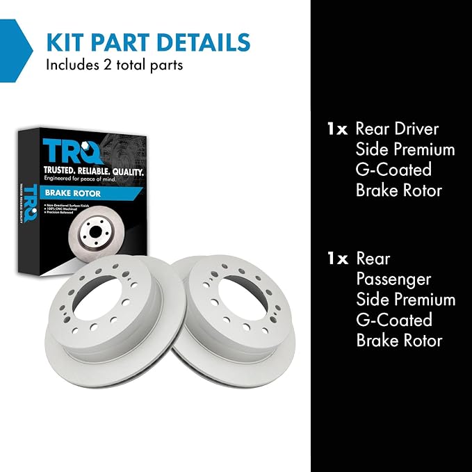TRQ Rear Brake Rotor Set G Coated Vented Compatible with 2003-2009 Lexus GX470 2003-2009 Toyota 4Runner 2007-2009 FJ Cruiser 2001-2007 Sequoia