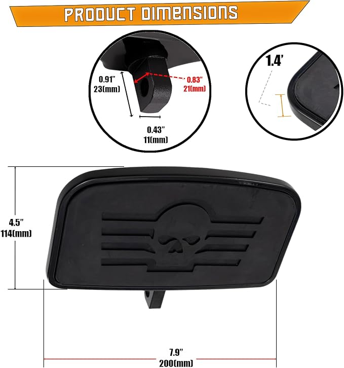Kinglemc Rear Passenger Footpeg Passenger Peg Floorboard Footboard for Harley Dyna Electra Glide Road Electra RoadKing Fatboy Sportster 883 1200 Sportsters Dynas Softails V-Rod (Skull 7.9*4.5", Black)