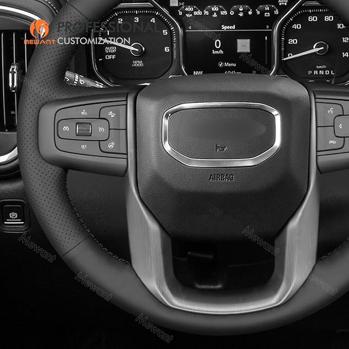 MEWANT Hand Stitch Car Steering Wheel Protector Wrap Cover for GMC Sierra 1500 2019-2023 / Sierra 1500 Limited 2022 / Sierra 2500 2020-2024 / Sierra 3500 2020-2024 / Yukon (XL) 2021-2023 Accessories