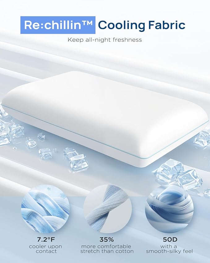 Releep Cooling Soft Memory Foam Pillow, Cervical Neck Pillow for Side Sleepers, Back & Stomach Sleepers, Ergonomic Orthopedic Design for Neck Pain Relief and Deep Sleep, CertiPUR-US