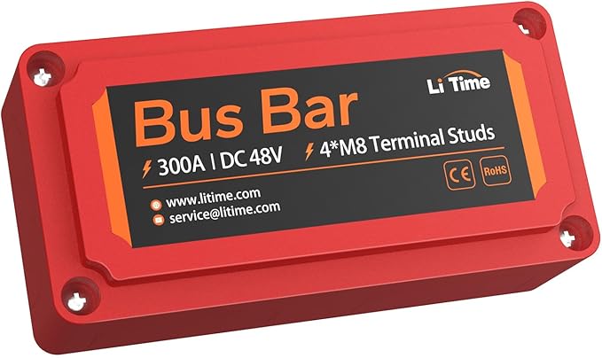 Litime 300A Bus Bar, Power Distribution Block with 4*M8 Terminal Posts, Max. DC 48V for Automotive, Marine, Solar Applications and Electrical System, Red