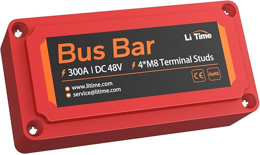 Litime 300A Bus Bar, Power Distribution Block with 4*M8 Terminal Posts, Max. DC 48V for Automotive, Marine, Solar Applications and Electrical System, Red