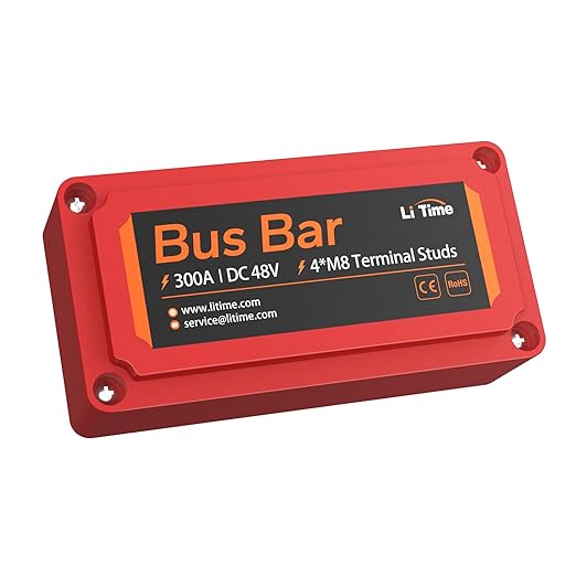 LiTime 300A Bus Bar 4*M8 Terminal Posts for LiFePO4 Batteries High Voltage and Current Suitable for Automotive, Marine, and Solar Applications and Electrical System (Red+Black)
