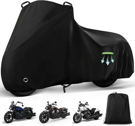 Motorcycle Cover Waterproof for Indian Scout/Scout Bobber/Scout Sixty/Sport Chief, Heavy Duty Outdoor Sun Rain Snow UV Dust All Weather Protection Motorbike Cover with Soft Cotton Lining & Lock Hole