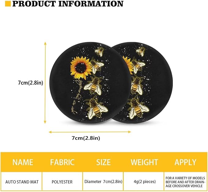 Suobstales Bee Sunflower Car Seat Covers Full Set with Wheel Steering Covers You are My Sunshine Vehicle Seats Protector,Seat Belt Pads,Keychain,Coasters for Auto Truck Van SUV