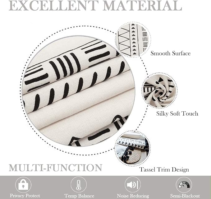 ColorBird Boho Curtains 2 Panels Modern Farmhouse Decor Black and White Striped Geometric Aztec Western Window Treatment Cream Curtain & Drapes for Living Bedroom Dining Room 63 Inch Length