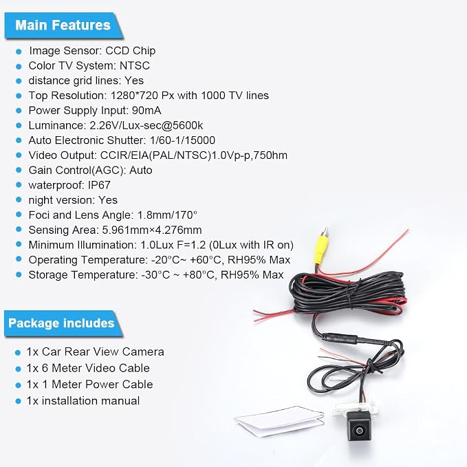 HD Auto 170° License Plate Light Rear View Reversing Backup Camera Parking System Compatible with Fiat Abrath 500 500X 595 695 500C 595C 695C/FWD 312/Jeep Grand Cherokee/Maserati Levante/Dodge Viper