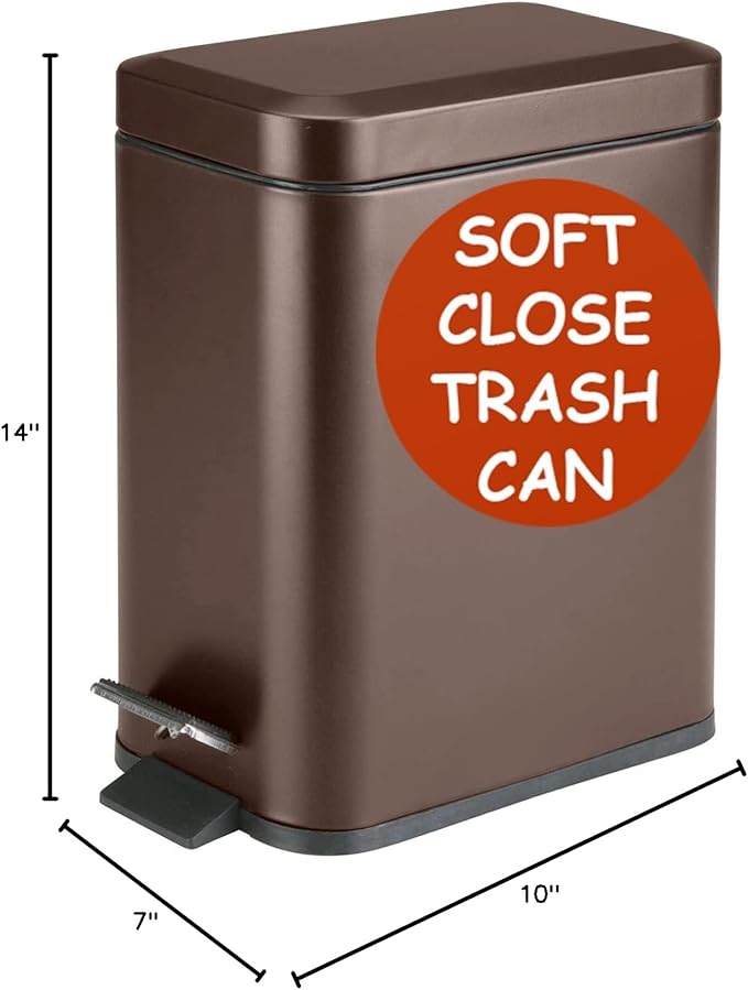 Homie Soft Close, Slim Trash Can 1.6 Gallon with Anti - Bag Slip Liner and Lid, Use as Mini Garbage Basket, Slim Dust Bin, or Decor in Bathroom, Restroom, Kitchen, or Bedroom (Bronze)