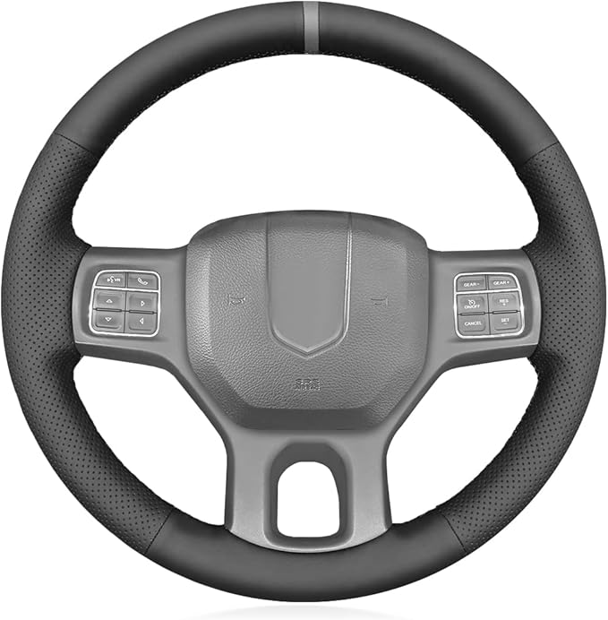 MEWANT Hand Sew Grey Stripe Black Artificial Leather Steering Wheel Wrap for Dodge RAM 1500 1500 Classic 2500 3500 5500