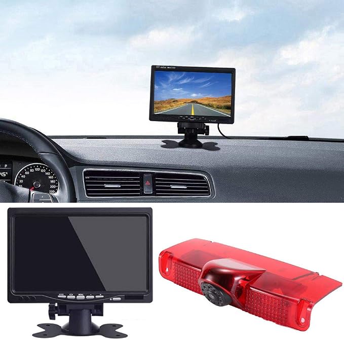 HD Brake Light Rear View Camera with 7 Inch LCD Monitor, Transporter Waterproof Night Vision Reversing Camera Replacement for Chevrolet Express GMC Chevy Savana Exporer Vans Cargo Van 2003-2018