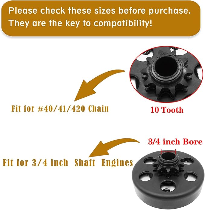 Centrifugal Clutch, Go Kart Clutch 3/4 Bore 10T with #40 41 420 Chain for Mini Bike, Go Kart, predator 212, Lawnmower and Honda GC GX 2-6.5HP Engine GC160 GC190 GX120 GX140 GX160 GX200.