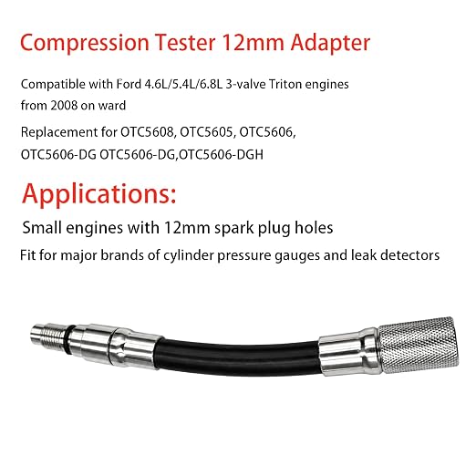 Upgrade 5608 Compression Tester Adapter 12mm Compatible with 2008 and Newer Ford 4.6L, 5.4L and 6.8L 3-Valve Engines with 12mm Spark Plugs