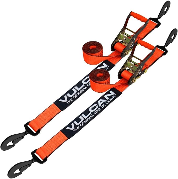 VULCAN Car Tie Down with Twisted Snap Hooks - 2 Inch x 96 Inch - 2 Pack - PROSeries - 3,300 Pound Safe Working Load