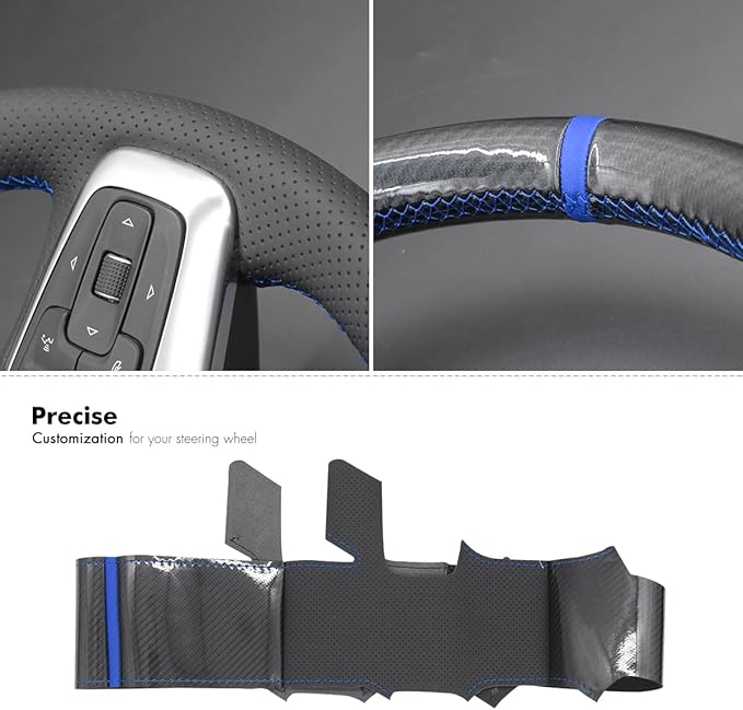 MEWANT Steering Wheel Cover for Chevy Silverado 1500 2019-2024/2500 3500 2020-2024/Blazer 2019-2024/Suburban Tahoe 2021-2024 Carbon Fiber Hand-Stitched Steering Wheel Wrap