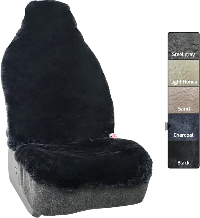 Aegis Cover Sheepskin Car Seat Cover Genuine Australian Merino Wool Front Seat Cover Luxury Dense Pelt Universal Fit for Most SUVs, Trucks, Bucket-Style, 54 X 22 Inches (CS-Charcoal)