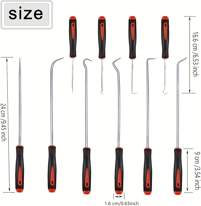 Professional 10-Piece Automotive Hook and Pick Set for Oil Seal, O-Ring, Gasket Removal - Car Repair Tool Kit for Mechanics, Auto Body Dent Puller, Engine Repair & Maintenance (Red)