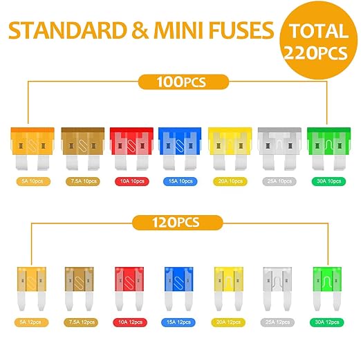 AWBLIN Automotive Test Light 3-60V DC Digital LED Ciruit Tester Auto Bidirectional Voltage Tester with Voltmeter and 220pcs Fuse Assortment Kit Assorted Replacement Blade Fuses Standard & Mini