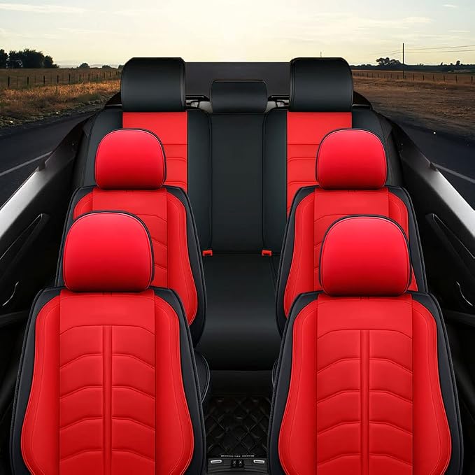 Car Seat Cover 7 Seats for Toyota Highlander 2001-2026, Durable Wear Resistant Waterproof Seat Cover, Breathable No Odor Premium Leather Vehicle Interior Accessories.(7 Standard,Red)