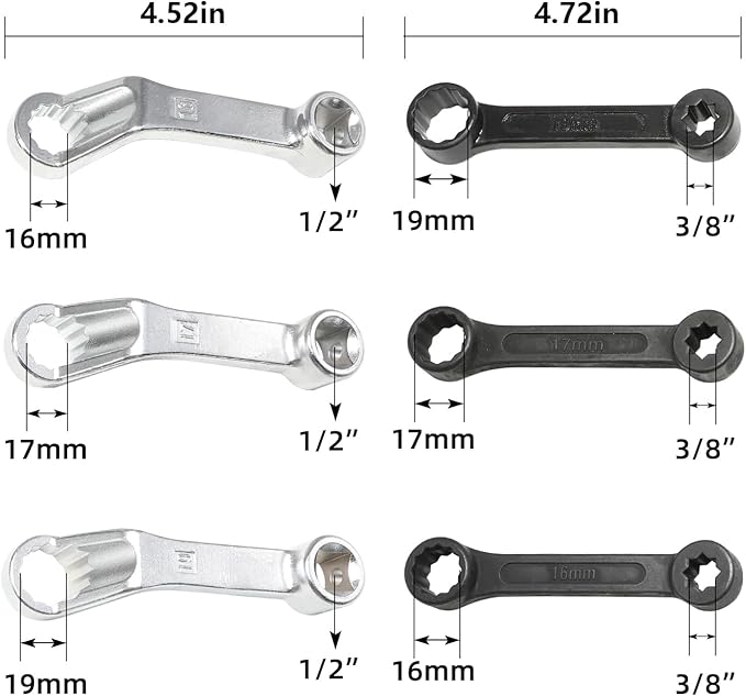 DPTOOL 6PC Rear Camber Adjusting Wrench Motor Mount Socket with 16mm 17mm 19mm 1/2" 3/8" Drive Offset Fixing Screws for Mercedes Benz W221 W220 W219 W211 W210 W204 W203 W202 W201 W170 W140 W126 Engine