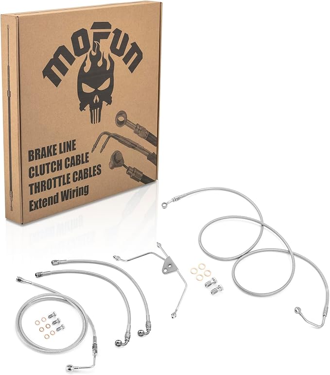 Mofun Extended Upper and Lower ABS Hydraulic Front Brake Line Compatible with Harley Touring ABS Street Electra Road Glide Road King 2009-2013, Fit 12"-14" Handlebar Chrome