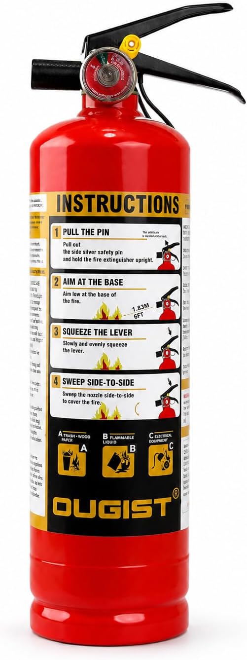 Ougist ABC Fire Extinguisher for Home, 2.5lb Small Fire Extinguisher for Kitchen & Garage, Vehicle Fire Extinguisher for Truck, Car and Boat, Professional Safety Grade, Red