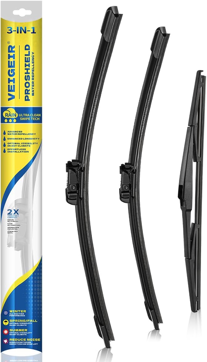 3 Pack Windshield Wiper Blades Compatible with Chevrolet Chevy Spark 2013 2014 2015 Original Factory Quality Front Rear Wipers Blade Set for My Car - 24" 16" 12"