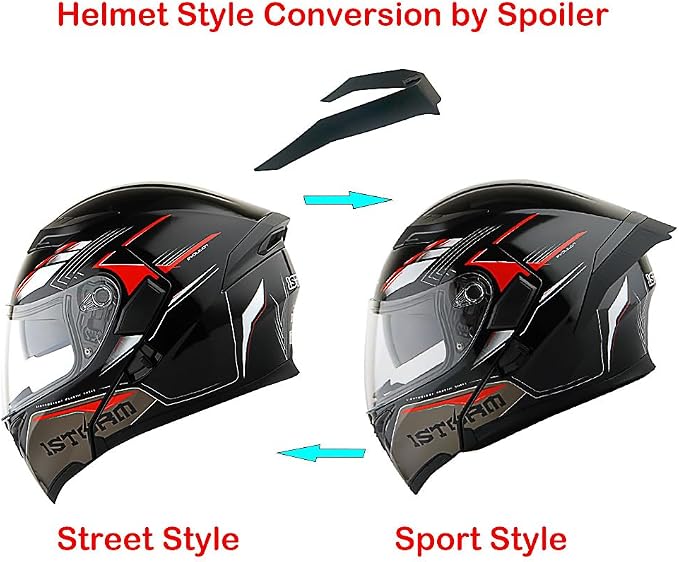 1Storm Motorcycle Modular Full Face Flip up Dual Visor Helmet + Spoiler: HB89 Storm Red