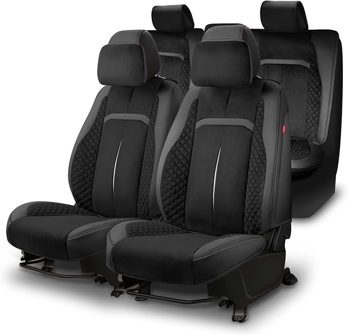 Voris Series Full Set Seat Covers Universal for Cars Trucks SUV, Black, CA-SC-VORIS-Full-BK