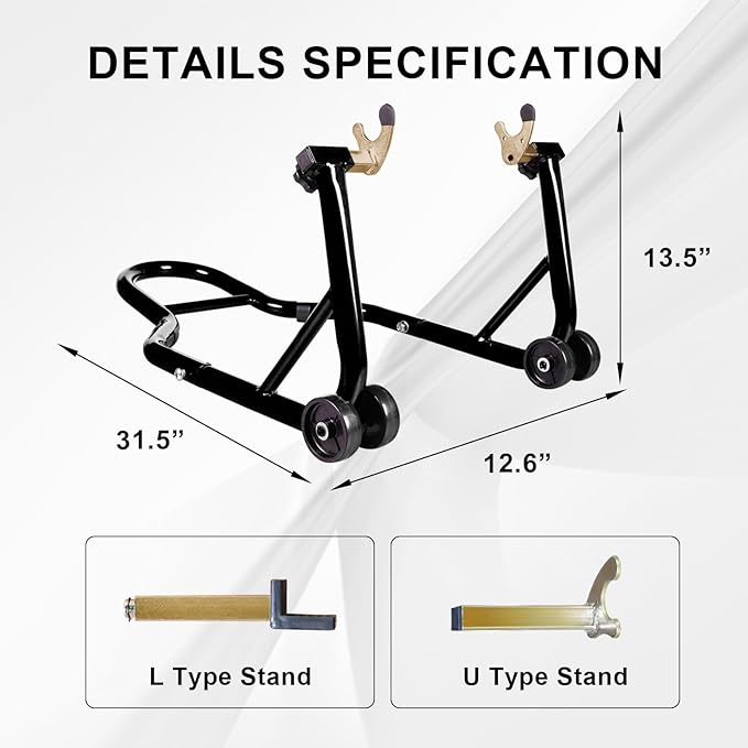 Big RED Motorcycle Stand 500LB, Adjustable Sport Bike Front and Rear Wheel Lift Stands, Fit for Yamaha, Kawasaki, Honda, Suzuki, Black, U+L