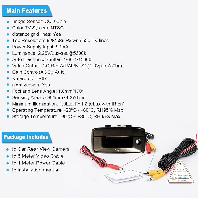 Car Tailgate Lever Camera Waterproof HD Rear View Camera for Chevrolet Silverado 1500 2500 3500 GMC Canyon Sierra Chevy 2014-2019 (OEM: 84203910; 23128692)