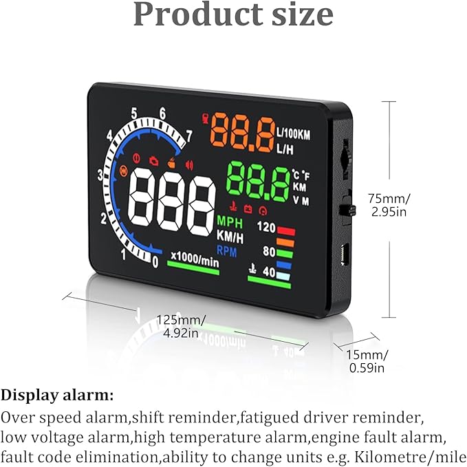wiiyii Heads Up Display for Cars, Digital Speedometer for Car A8 with OBD Function, 5.5 Inch Large Screen, HUD Speedometer for Car for All Vehicles (OBD2 Speedometer A8)