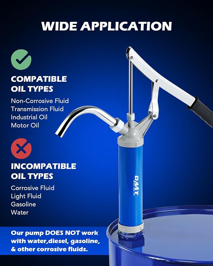 Orion Motor Tech Lever Action Barrel Pump, Heavy Duty Barrel Hand Pump with Telescoping Suction Tube Fits 15 to 55 Gallon Drums Transferring Heating Oil, Motor Oil, Transmission Fluid