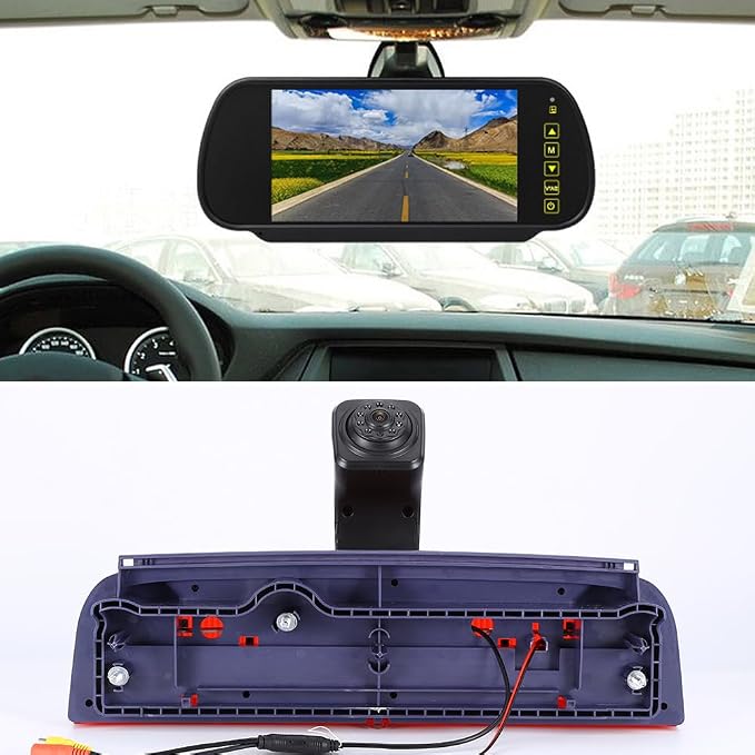 HD Transporter Caravan Van Brake Light Roof Rear View Reversing Backup Camera with Angle Adjustable Compatible with Ford Transit Connect 2/XL Cargo Titanium Passenger Wagon SUV MPV + 7 Inch Rear View