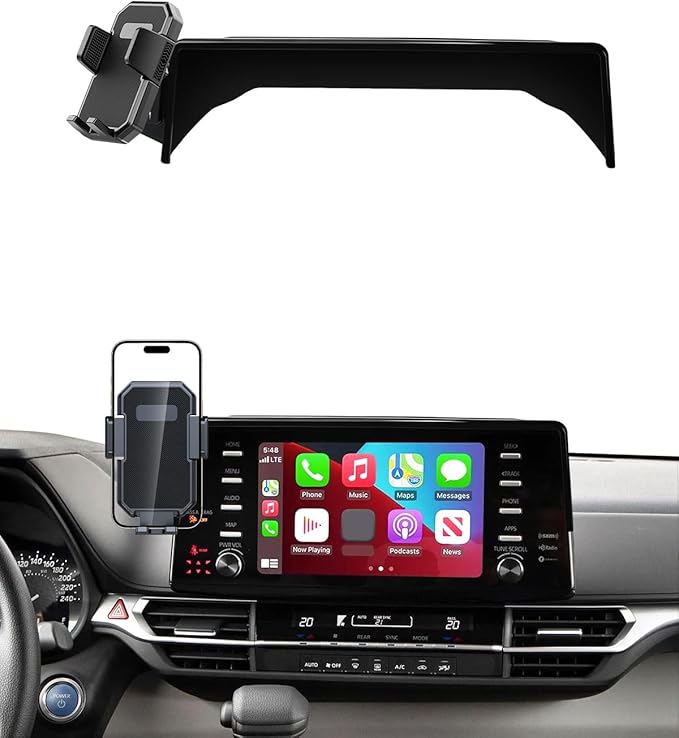 PZK Car Phone Holder for Toyota Sienna 2021-2024 Accessories XLE/XSE/Limited/Platinum 12.3-Inch Screen Fixed Clip Auto Lock Car Phone Mount for 4-7 Inch Phones with Sunglasses Storage Box 360° Rotaion
