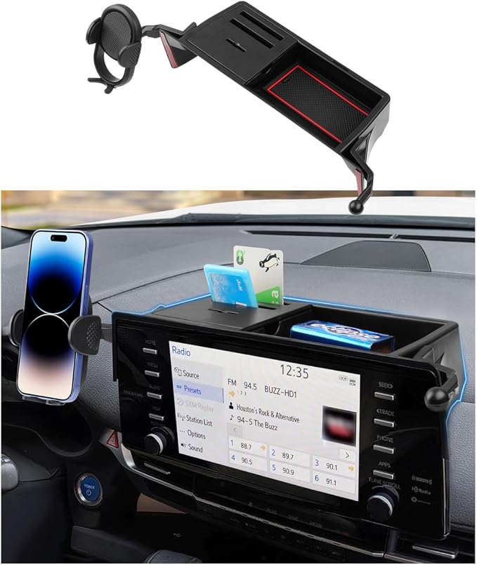 Autorder Car Phone Holder for 2021-2024 Toyota Sienna Accessories Center Console Dash Organizer with Dedicated Card Coin Storage Box 360°Rotation Phone Mount Hands-Free (Only for 8'' Screen)