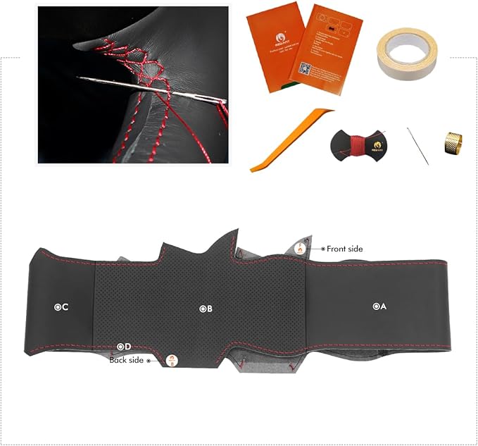 MEWANT Car Steering Wheel Cover for Toyota Hilux/Fortuner Hand Stitch Leather Car Steering Wrap