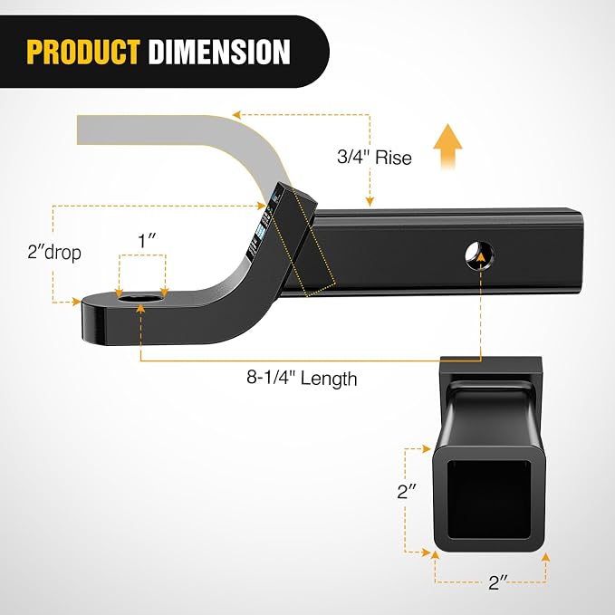 Nilight Trailer Hitch Ball Mount 2" Drop, 3/4" Rise, 1" Ball Hole fits 2" Receiver with 5/8" Hitch Pin, 7500 lbs GTW Heavy Duty Ball Hitch