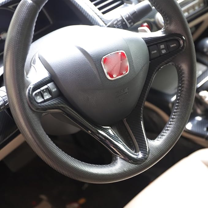 Carbon Fiber Style Replacement Steering Wheel Trim Cover Frame ABS Decal Interior Moulding Accessories Fit for Honda Civic 2006 2007 2008 2009 2010 2011 (B-Carbon Fiber Pattern)