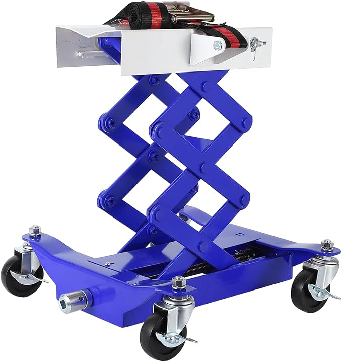 GarveeTech 450 LBS Low Profile Transmission Jack - Heavy-Duty Auto Repair Lift with 7-23 Inch Height Range, 2M Safety Straps & 4 Brake Wheels for Safe, Smooth Repairs - Blue
