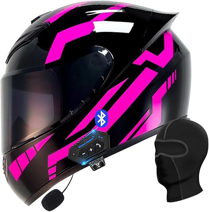 Motorcycle Bluetooth Full Face Helmet, Integrated Bluetooth Helmet, DOT/ECE Approved Full Face Flip Up Helmet, Multiple Vents Motorbike Helmet with Microphone for Adults 55-64CM