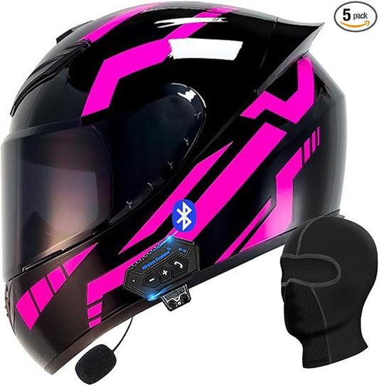 Motorcycle Bluetooth Full Face Helmet, Integrated Bluetooth Helmet, DOT/ECE Approved Full Face Flip Up Helmet, Multiple Vents Motorbike Helmet with Microphone for Adults 55-64CM