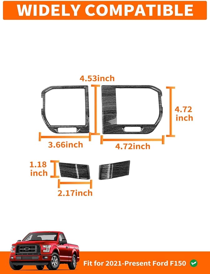 Savadicar Black Wood Grain Interior Accessories - Ac Vent Trim Cover for Ford F150 (2021-present) - Premium Texture Interior Decor Upgrade Option, 4-Piece Set