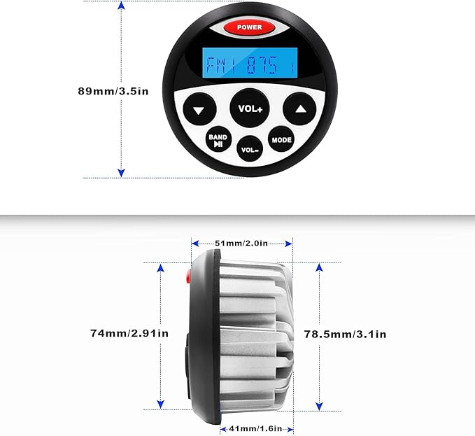 Boat Marine Stereo Receiver Bluetooth - 45 x 4 Watts Audio AM FM Gauge Waterproof Radio Tuner Streaming for Boats Golf Cart ATV UTV and Spa Hot Tubs GR304