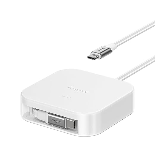 Fasgear 240W USB C to USB C Retractable Cable, 2m/6.6ft Type C 5A PD/PPS Fast Charging Cord with 480Mbps Data Transfer for iPhone 17 Pro, Galaxy S25+, MSI Titan 18 Pro Ryzen Edition 2024 (White)