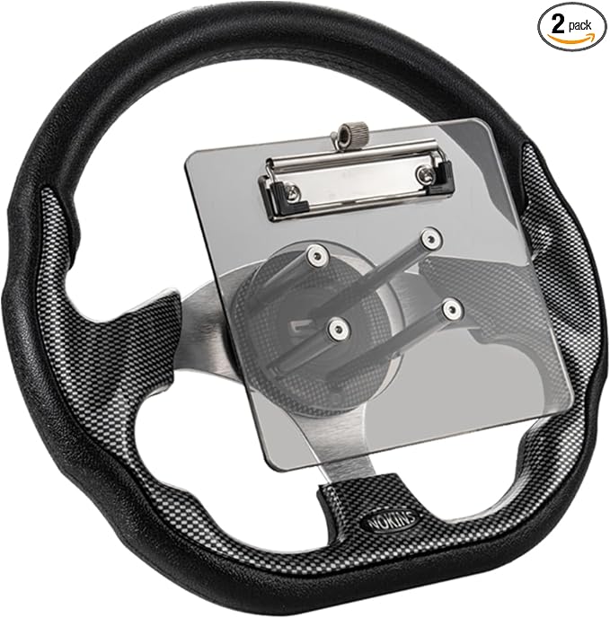 NOKINS 12.5" Universal Golf Cart Steering Wheel&Scorecard Holder, Fit EZGO TXT/RXV/Club Car DS/Precedent/Yamaha, Most Golf Carts (D Shape Carbon Fiber Black)
