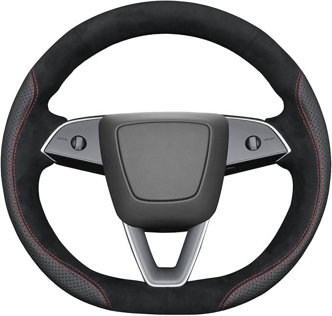 MEWANT Hand Stitch Black Athsuede Faux Leather Steering Wheel Cover for Tesla Model 3 Highland 2024 Model Juniper 2024