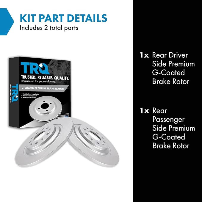 TRQ Rear Brake Rotor Set G Coated Solid Compatible with 2014-2023 Jeep Cherokee